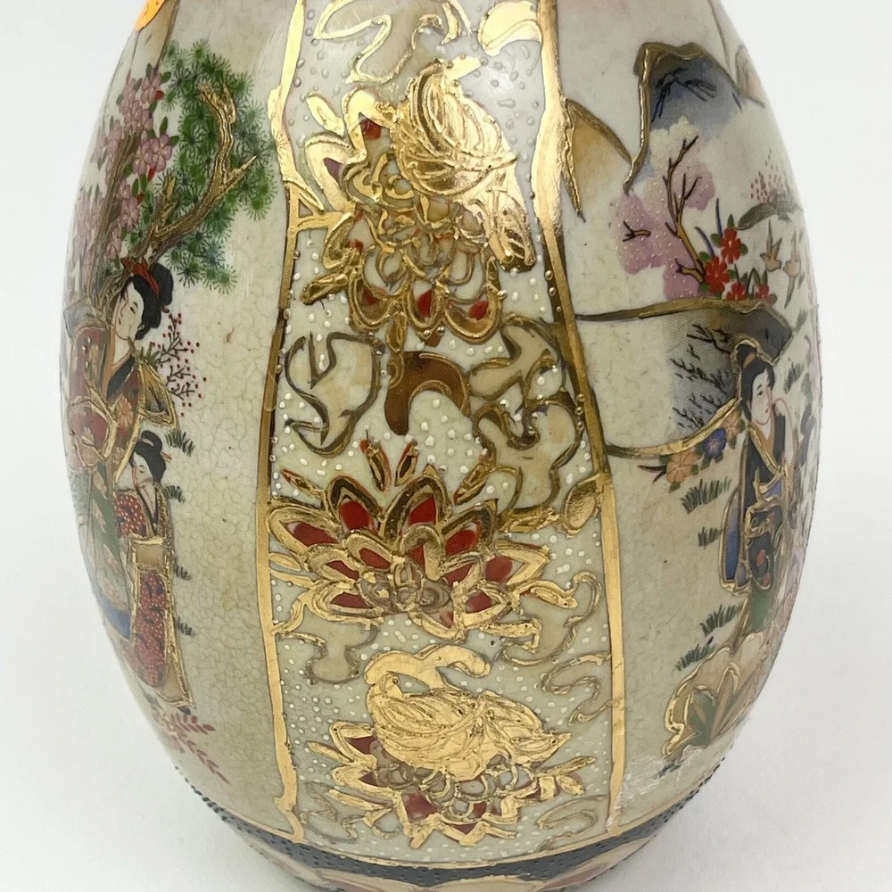 Vtg Royal Satsuma Egg Hand Painted Geisha Porcelain Gilded Hand Painted 6